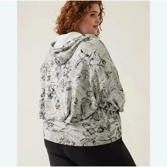 Athleta Grey Eden Floral Balance Zip-Up Hooded Sweatshirt Size 2X - Picture 2 of 10